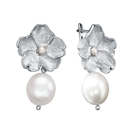 Серебряные серьги с жемчугом «Цветок»