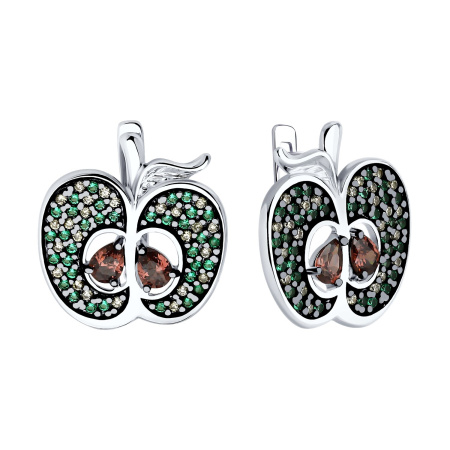 Серьги из серебра с фианитами «Яблоко»