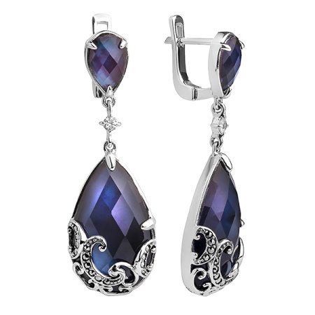 Серьги из серебра с перламутром, кристаллом и марказитами