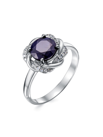 Серебряное кольцо с сапфиром и фианитами