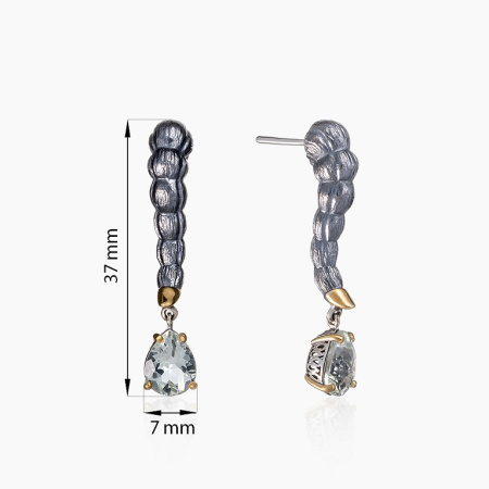 Серебряные серьги «Мятная Змея» с празиолитом