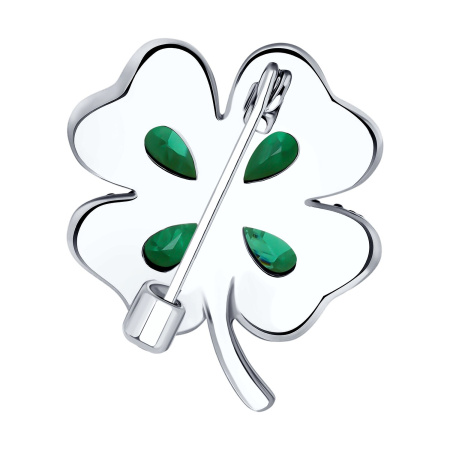 Брошь из серебра с фианитами «Клевер» четырехлистник