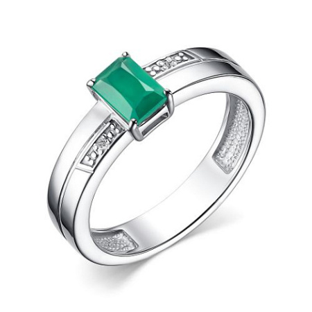 Кольцо из серебра с зеленым агатом и бриллиантом