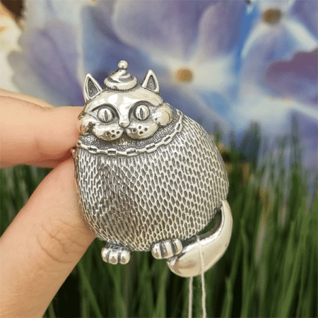 Серебряная брошь «Кот»