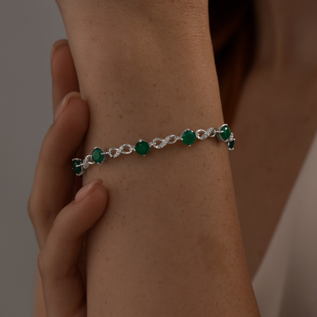 Серебряный браслет с фианитами и агатом «Бесконечность»