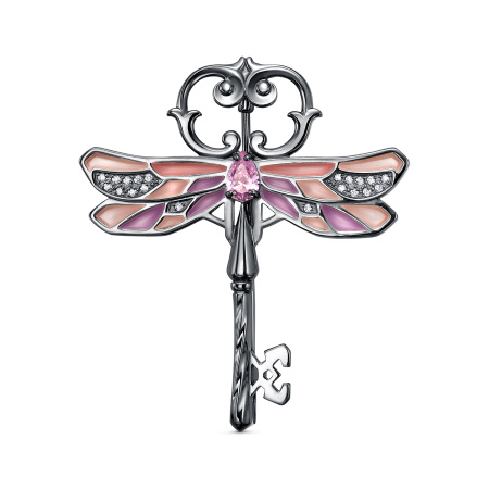 Серебряная брошь с эмалью и фианитами «Стрекоза» ключ