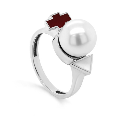 Кольцо из серебра с эмалью и жемчугом