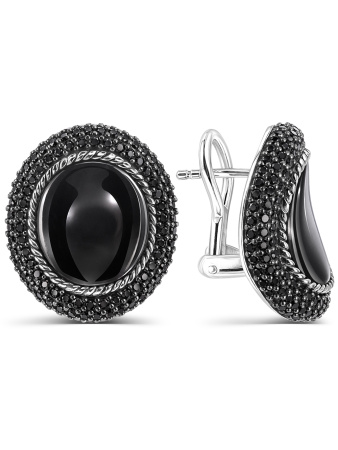 Серебряные серьги с черным ониксом и шпинелью