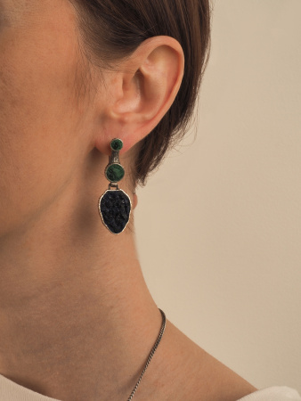 Серьги из серебра с малахитом и азуритом