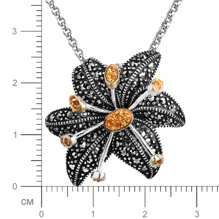 Серебряный кулон на цепи с цитрином, марказитами Swarovski и позолотой