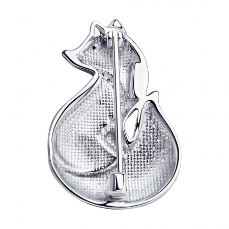 Брошь из серебра «Лиса» с эмалью и фианитами