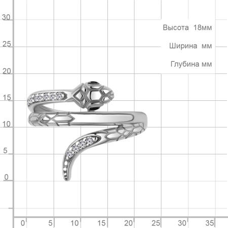 Кольцо из серебра с нанокристаллом и фианитами «Змея»
