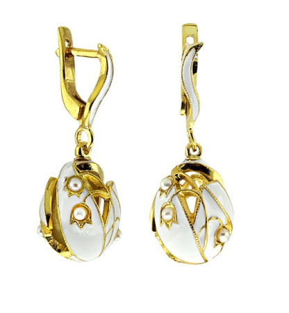 Серьги из серебра с эмалью «Ландыши»