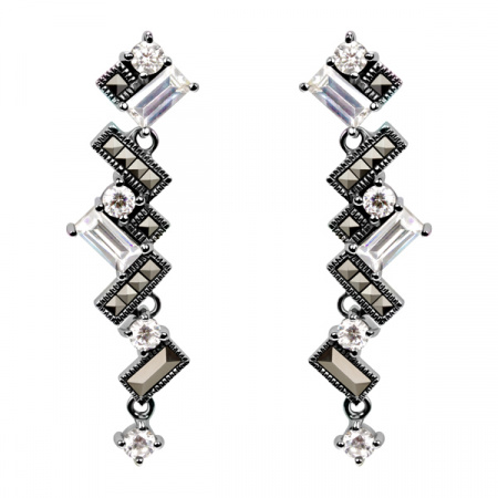 Серебряные серьги Alexandre Vassiliev с фианитом и марказитами Swarovski