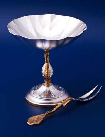 Серебряная лимонница «Морской конек» с вилкой