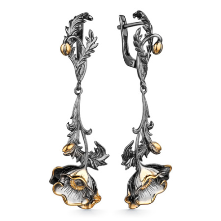 Длинные серьги из серебра «Маки»