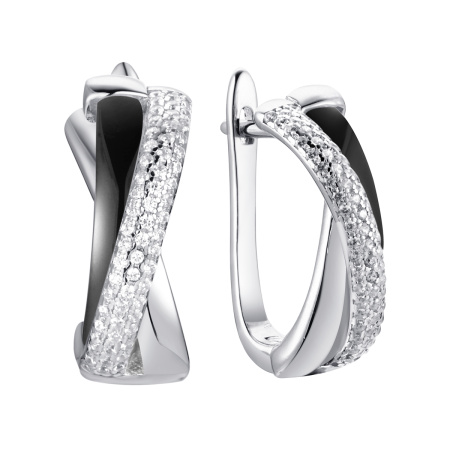 Серебряные серьги с фианитами и керамикой