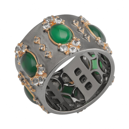 Кольцо из серебра с агатом и топазами в позолоте