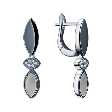 Серьги из серебра с фианитами и перламутром