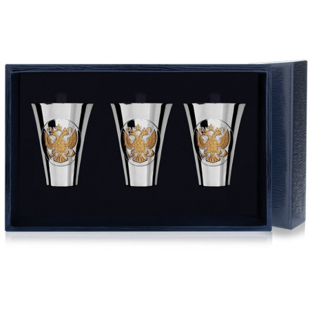 Набор серебряных стопок «Герб» позолота - 3 предмета