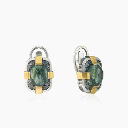 Серьги из серебра с камнем серафинит