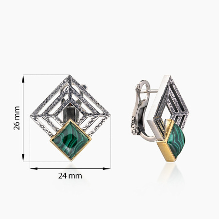 Серьги с малахитом из серебра