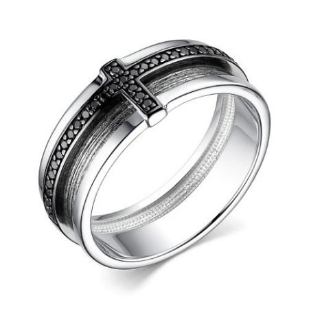 Серебряное мужское кольцо с фианитами «Крест»