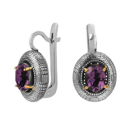 Серьги из серебра с аметистом и позолотой