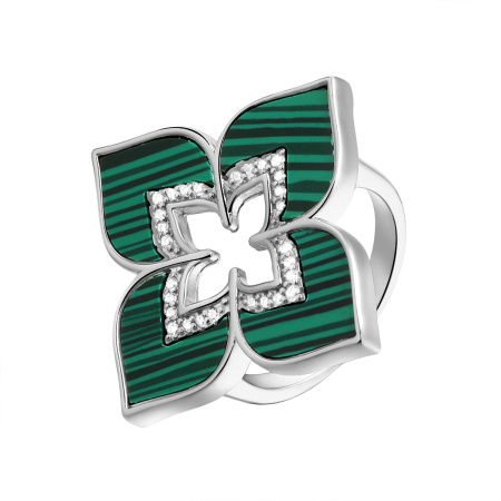 Серебряное кольцо с имитацией малахита «Цветок»