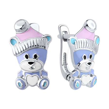 Серьги из серебра с эмалью «Мишка»