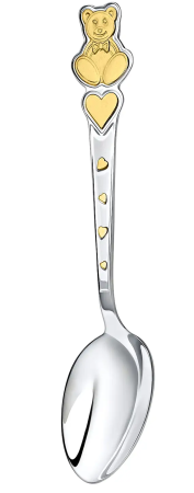 Серебряная ложка детская «Мишка с сердечками» с позолотой