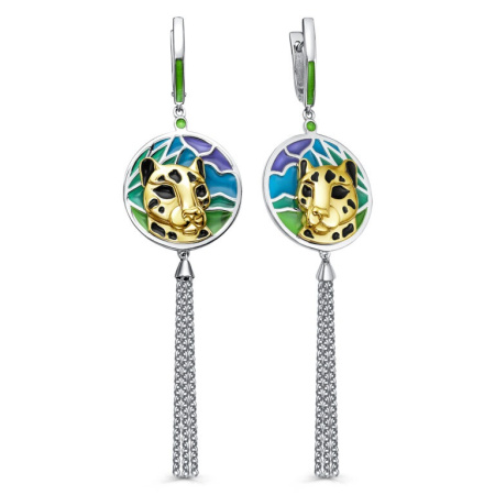 Серьги из серебра с эмалью в позолоте «Пантера»
