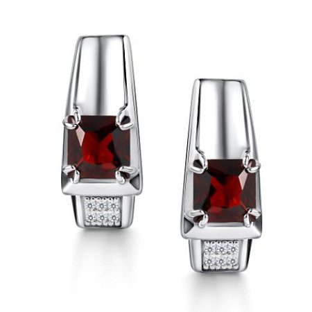 Серьги из серебра с гранатом и фианитами
