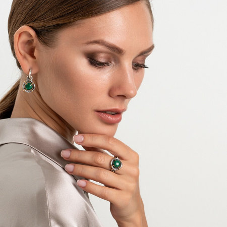 Серебряные серьги «Ламинария» малахитом