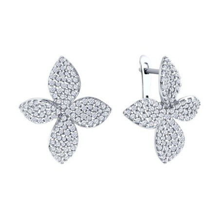 Серьги из серебра с фианитами «Цветы»