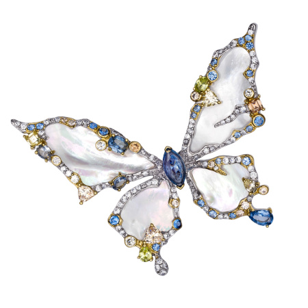 Серебряный брошь-кулон с перламутром и фианитами