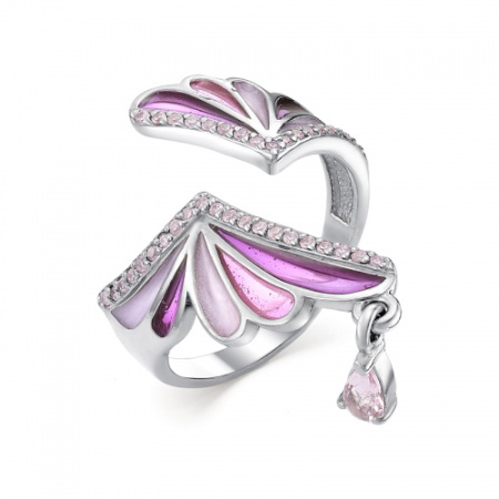 Серебряное кольцо с эмалью и фианитом «Крылья бабочки Нежность»