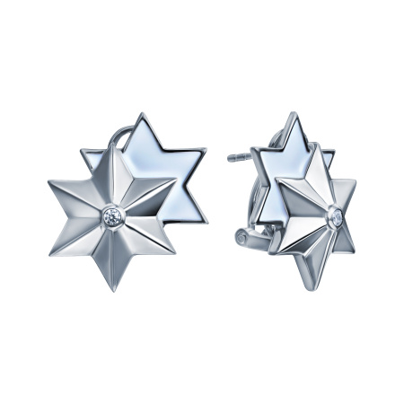Серьги из серебра с эмалью и фианитом «Звезды»
