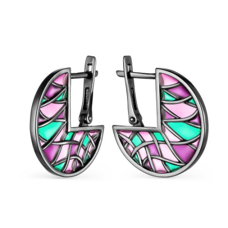 Серьги с витражной эмалью «Черная мозаика»