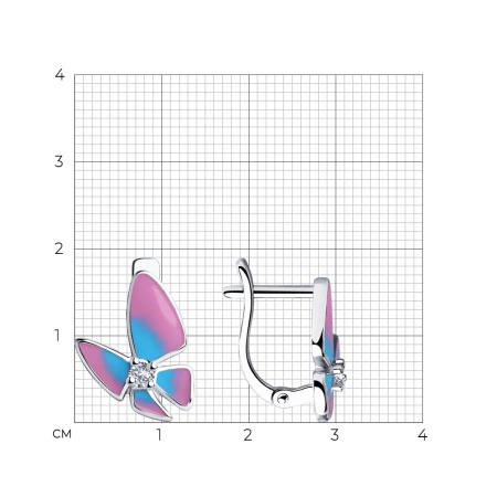 Серебряные детские серьги с эмалью и фианитами «Бабочки»
