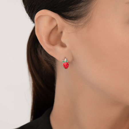 Серьги из серебра с эмалью «Клубника»
