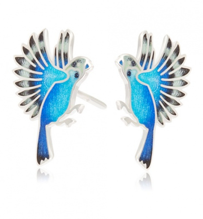 Пусеты из серебра «Попугай» голубые
