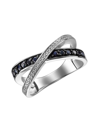 Кольцо серебряное с сапфиром и фианитами «Флирт»