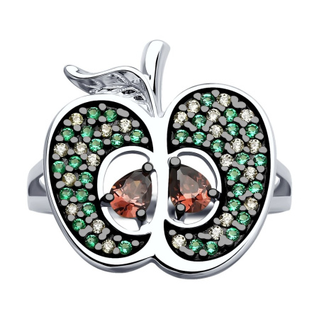 Серебряное кольцо с фианитами «Яблоко»