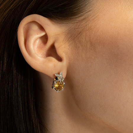 Серебряные серьги с цитрином и фианитами «Пчела»