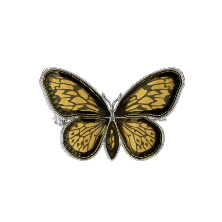 Серебряная брошь-подвеска с янтарем «Бабочка»