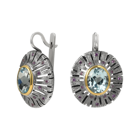 Серьги из серербра с топазом и аметистом