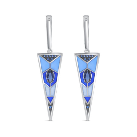 Серьги из серебра с холодной эмалью и фианитами