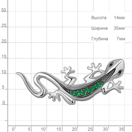 Серебряная брошь с наноизумрудами «Ящерица»
