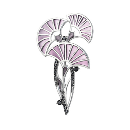 Серебряная брошь с фианитами и эмалью «Цветы»